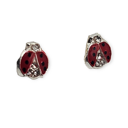 Red Lady Bug Stud Earrings for Girls 925 Silver