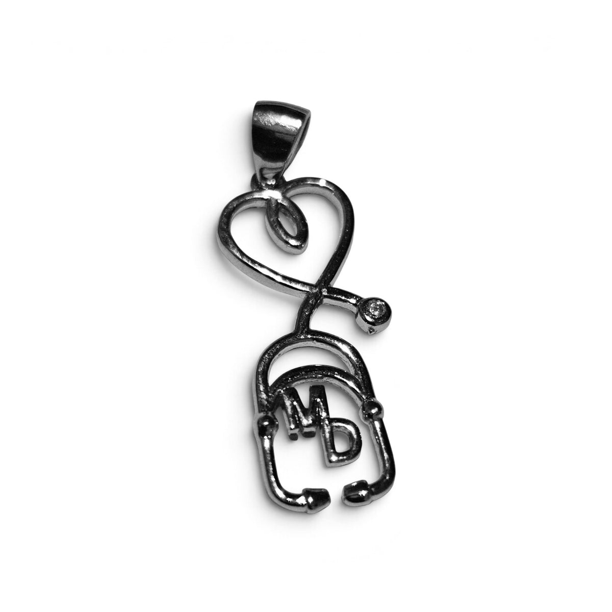 Medical Doctor MD Heart Stethoscope Silver Pendant or Gold-Plated over Silver