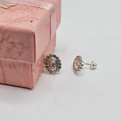 Virgen De Guadalupe S925 Silver Baby Earrings with White CZ