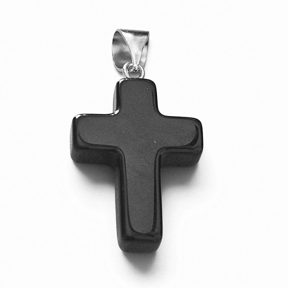 Black Stone Cross Pendant Silver 925