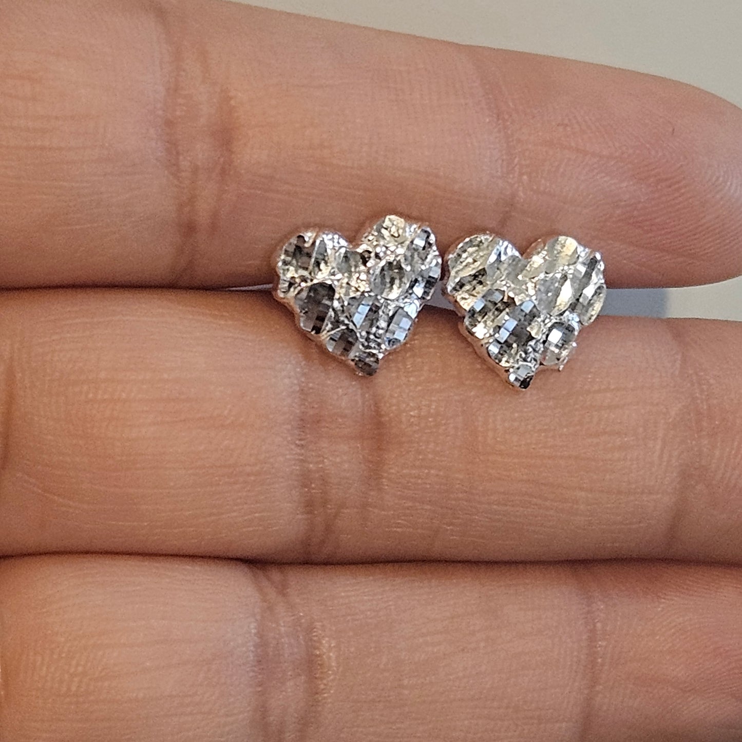 Heart Nugget Stud Earrings Silver 925