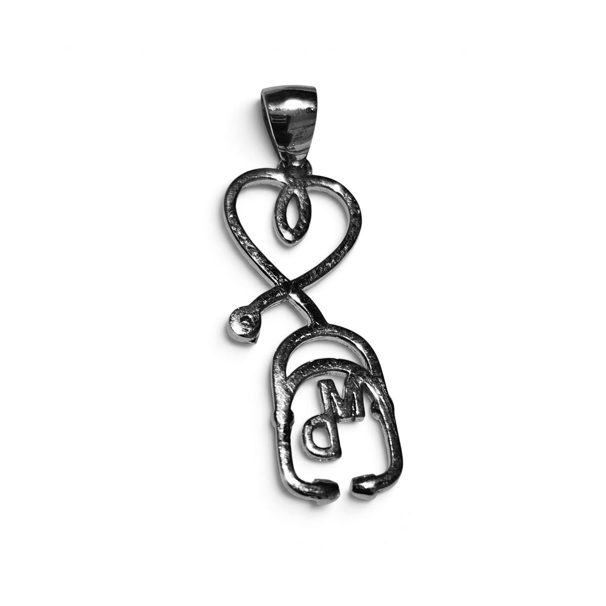 Medical Doctor MD Heart Stethoscope Silver Pendant or Gold-Plated over Silver