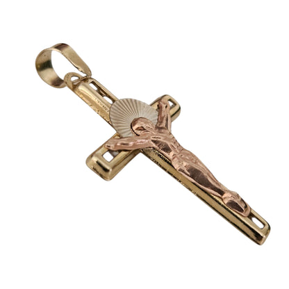 Crucifix 14K Gold Pendant Cross Tricolor for Men and Women