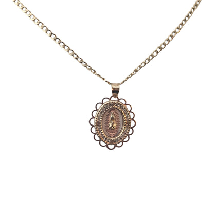 14K Virgen Maria Necklace 18" L Cuban Chain