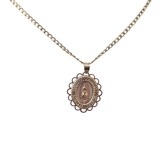 14K Virgen Maria Necklace 18" L Cuban Chain