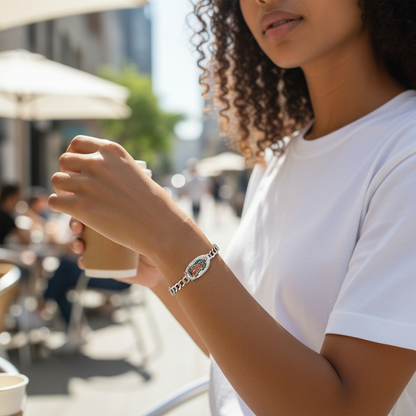 Pulsera Virgen María Ovalada Plata de Ley S925