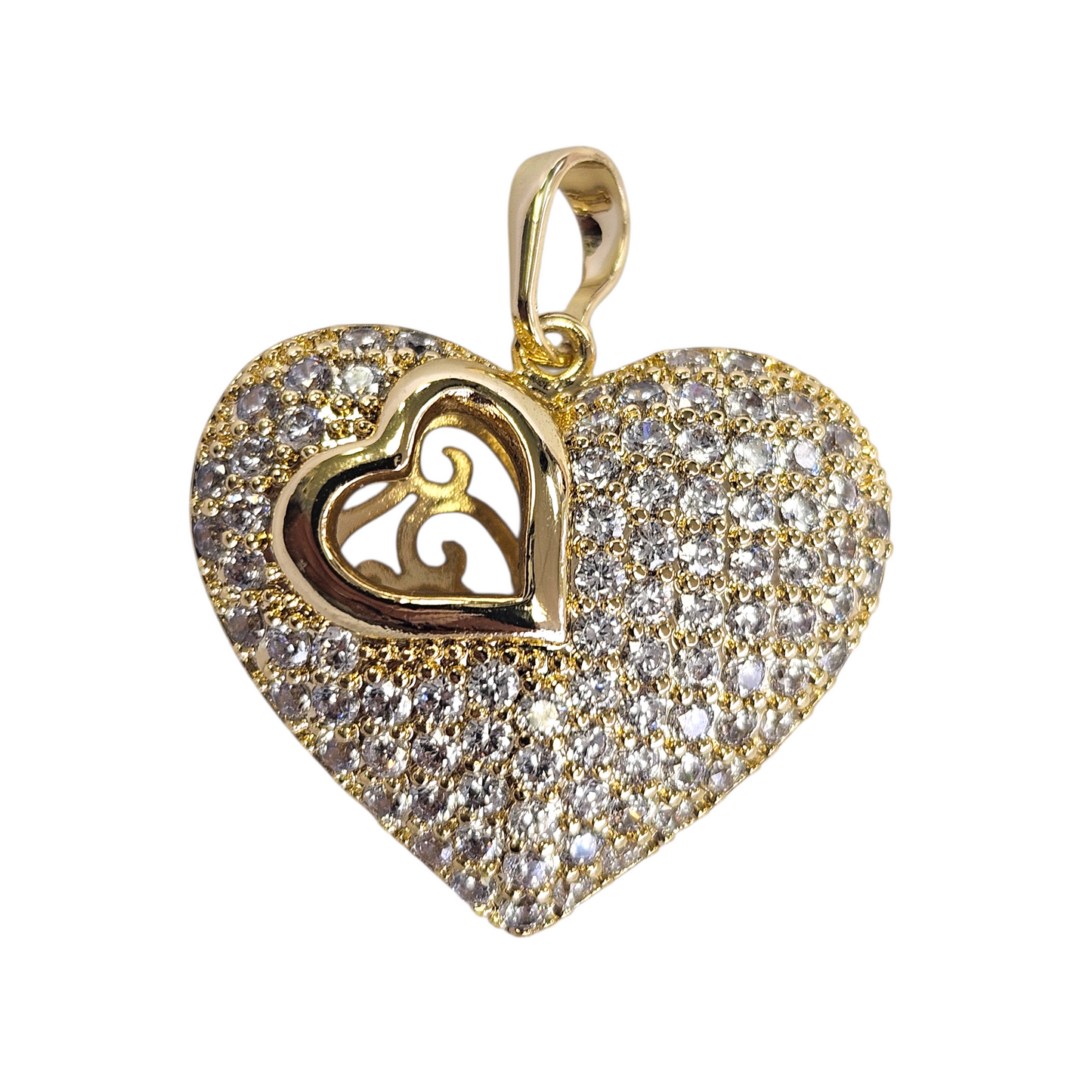 Heart Pendant 14K Gold Plated 3D Design