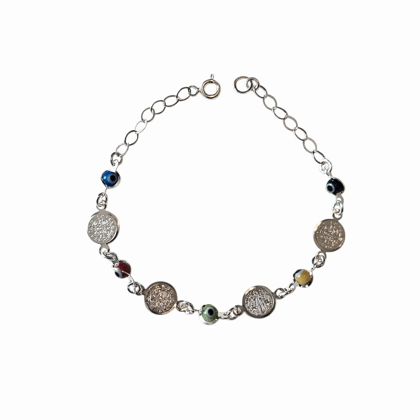 Multicolor Evil Eye Bracelet with San Benedict Charms Silver 925 Bracelet