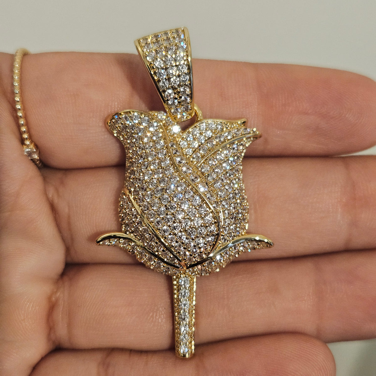Iced Rose Pendant 14K Gold Plated