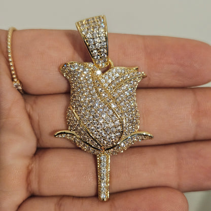 Iced Rose Pendant 14K Gold Plated