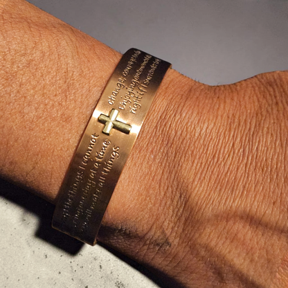 Magnetic Solid Copper Men Cuff Bracelet with Serenity Prayer Engraved