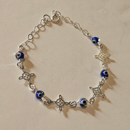 Blue Evil eye Bracelet Sterling Silver S925 with Witch's Knot Nudo de Bruja