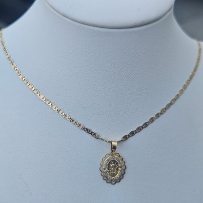 14K Virgen Maria Necklace 18" L Multicolor Chain
