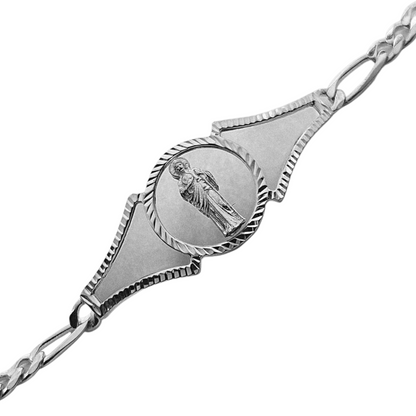 Saint Jude Silver 925 Bracelet 7"L for Women Figaro Chain Style Bracelet