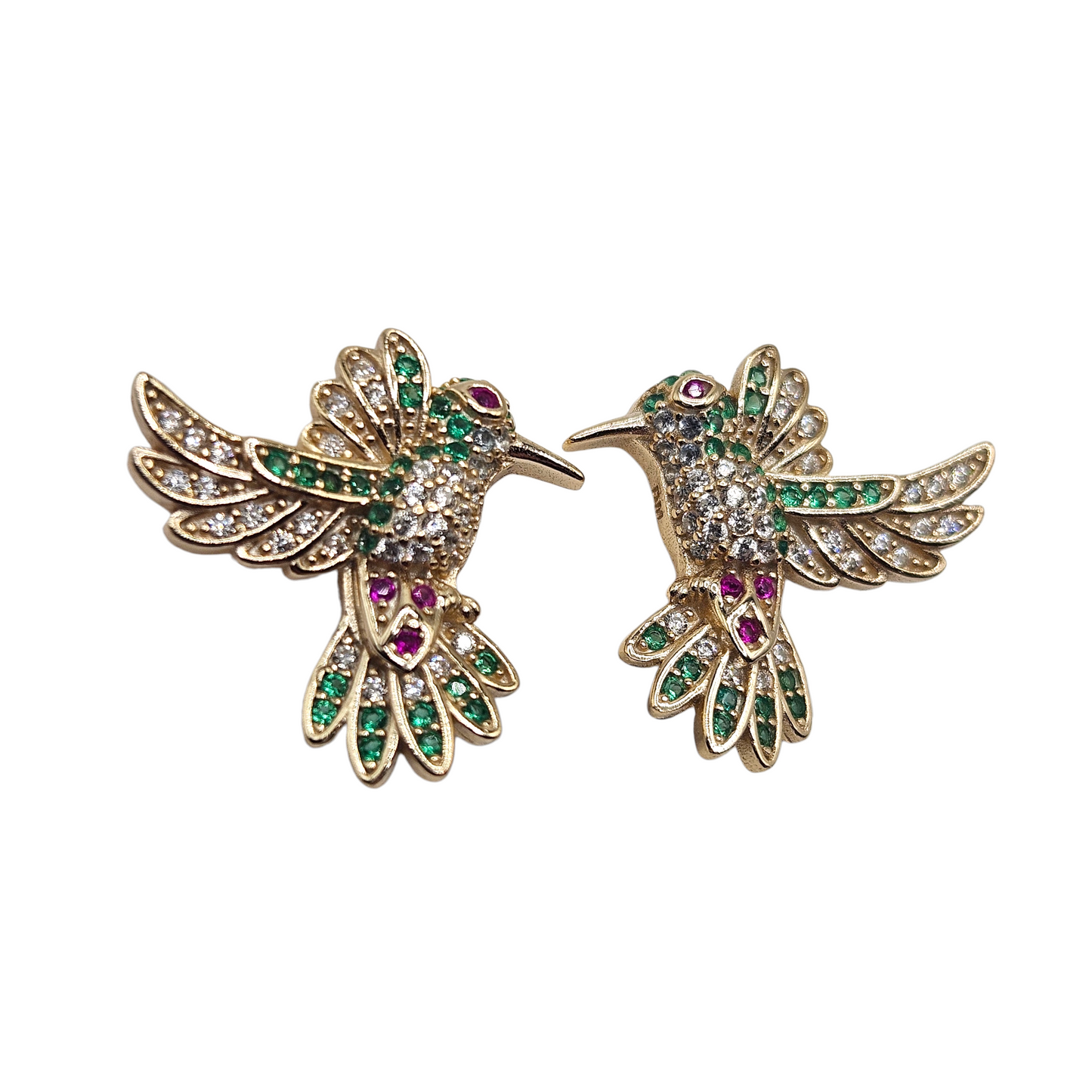 Hummingbird Stud Earrings 14K Gold Plated over Silver 925 Colorful Cubic Zirconia for Women