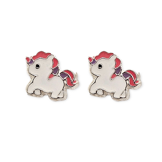 White Unicorn Stud Earrings for Girls 925 Silver