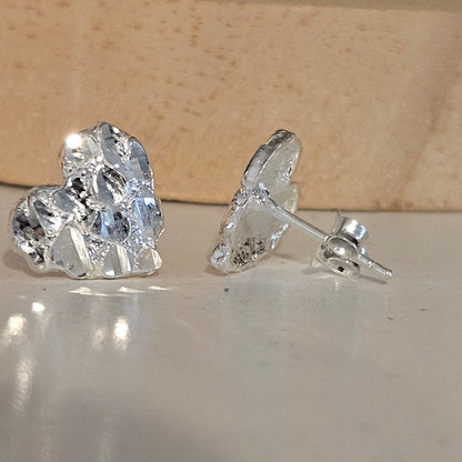 Heart Nugget Stud Earrings Silver 925