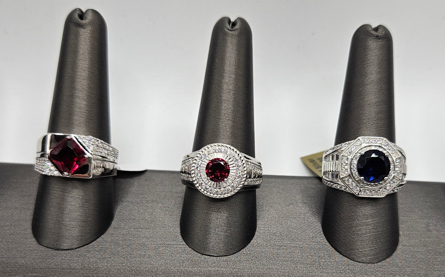 Men Ring with White and Round Red Cubic Zirconia