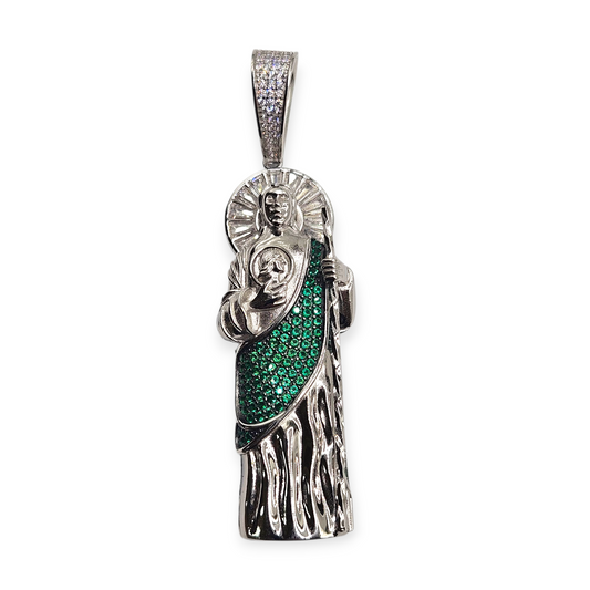 Large San Judas Silver 925 3D Pendant 3in