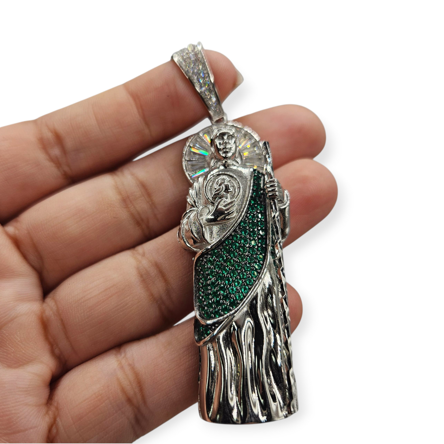 Large San Judas Silver 925 3D Pendant 3in