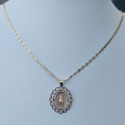 14K Virgin Mary Necklace 18" L Multicolor Chain