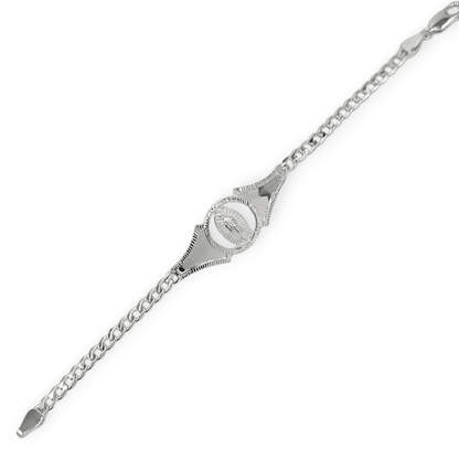 925 Silver Virgen Mary Bracelet 7"L for Women Cuban Style Bracelet
