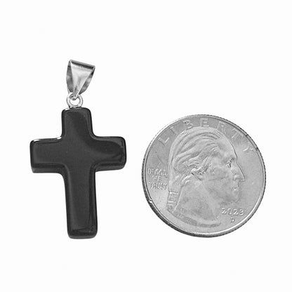 Black Stone Cross Pendant Silver 925