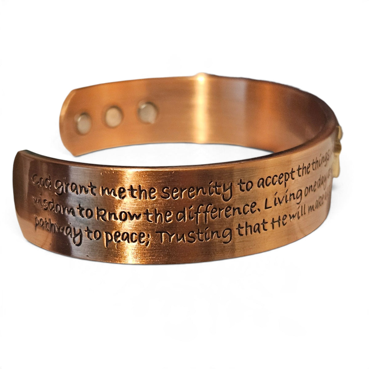 Magnetic Solid Copper Men Cuff Bracelet with Serenity Prayer Engraved