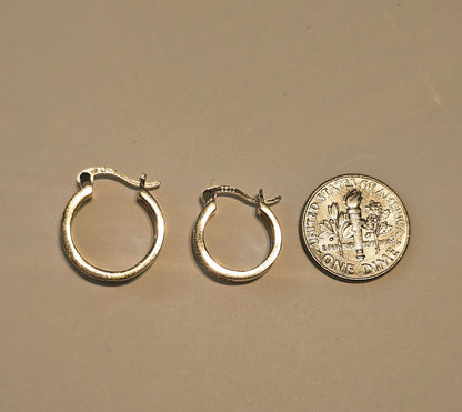 Flat Hoop Earrings 14K Gold Plated over Silver S925 14mm and 16mm with White Cubic Zirconia Stones