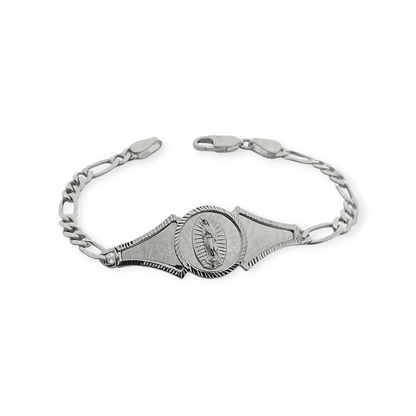 Silver Virgen Mary Bracelet 7"L for Women Figaro Chain Style Bracelet