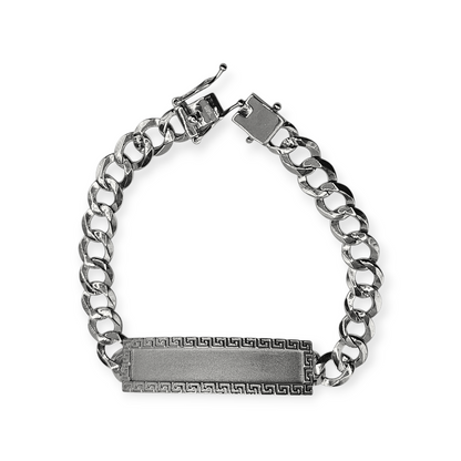 Fancy Cuban Chain Silver ID Bracelet For Men 8.5"L