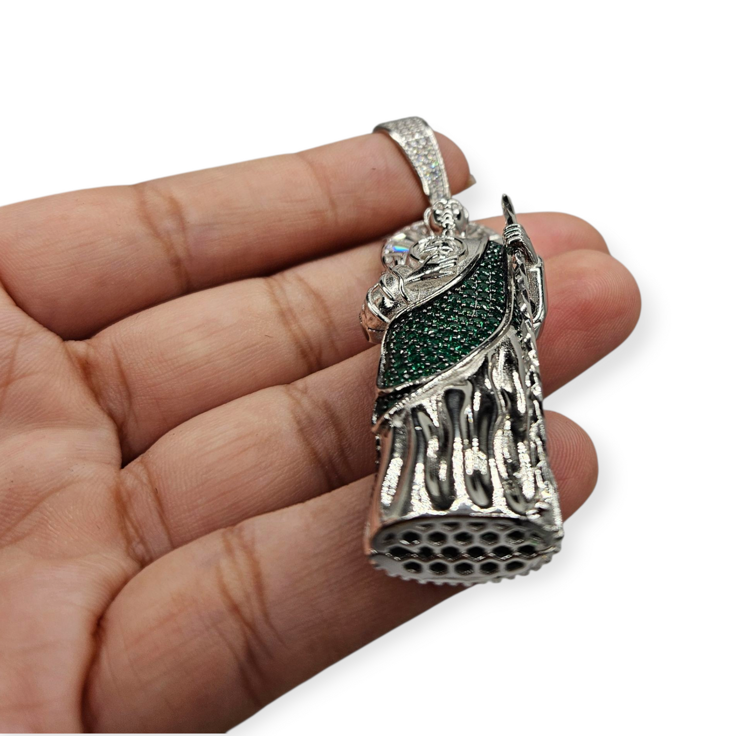 Large San Judas Silver 925 3D Pendant 3in