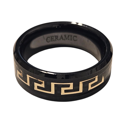 Fancy Black and Gold Ceramic Ring 8mm for Men and Women