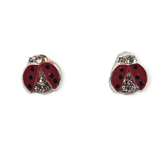 Red Lady Bug Stud Earrings for Girls 925 Silver