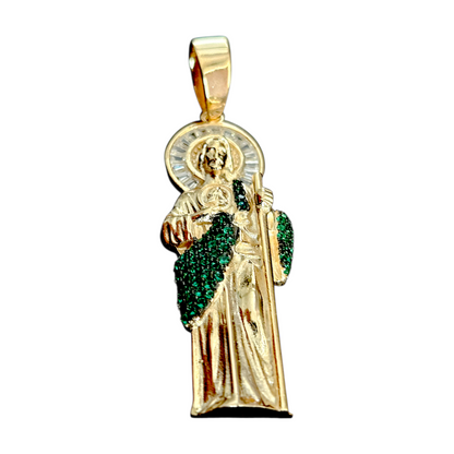 San Judas 14K Gold Plated over Silver 925 Pendant Saint Jude for Men or Women 40mm