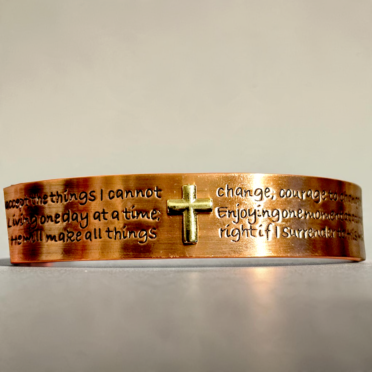Magnetic Solid Copper Men Cuff Bracelet with Serenity Prayer Engraved