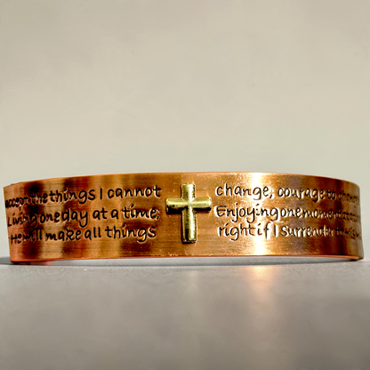 Magnetic Solid Copper Men Cuff Bracelet with Serenity Prayer Engraved
