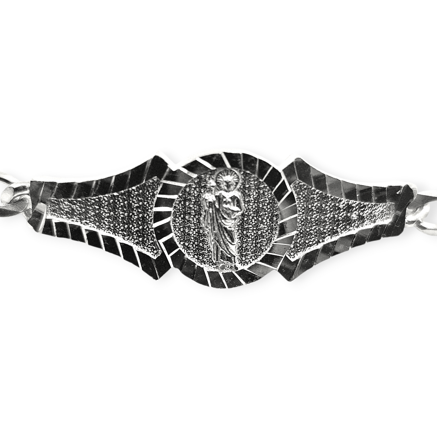 San Judas Kids 6"L Silver 925 Bracelet Figaro Unisex- Great for older Kids 6 to 10 years