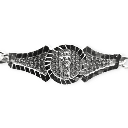 San Judas Kids 6"L Silver 925 Bracelet Figaro Unisex- Great for older Kids 6 to 10 years