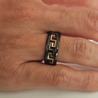 Fancy Black and Gold Ceramic Ring 8mm for Men and Women