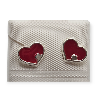 Red Heart Stud Earrings for Girls 925 Silver