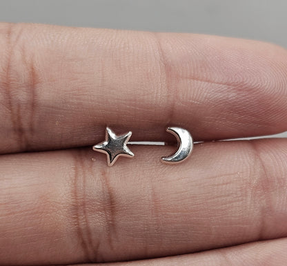 Moon and a Star  Stud Earrings for Girls 925 Silver