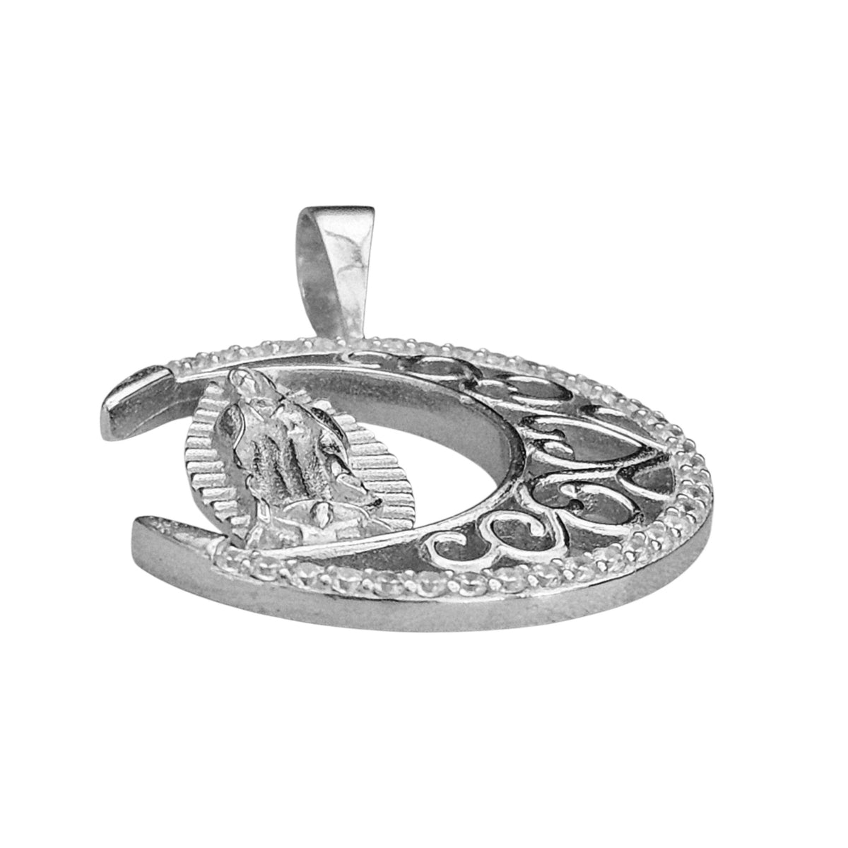 Crescent Moon with Virgin Mary Pendant Silver or Silver with 14K Gold Plating