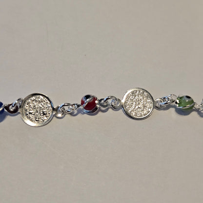 Multicolor Evil Eye Bracelet with San Benedict Charms Silver 925 Bracelet