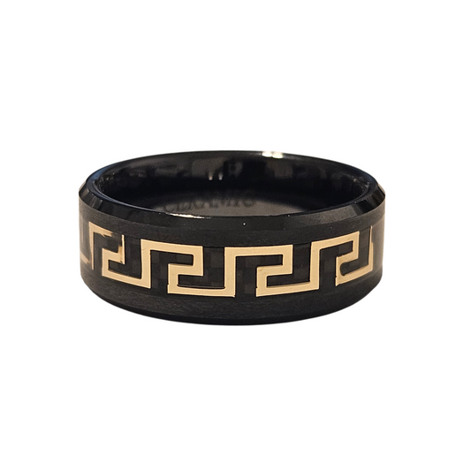 Fancy Black and Gold Ceramic Ring 8mm for Men and Women