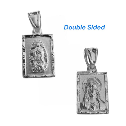 Sacred Heart and Virgen Mary Double Sided Silver Pendant