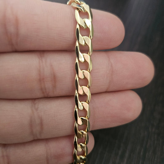 Flat Cuban Style 14k Gold Plated Bracelet for Men or Women 8in