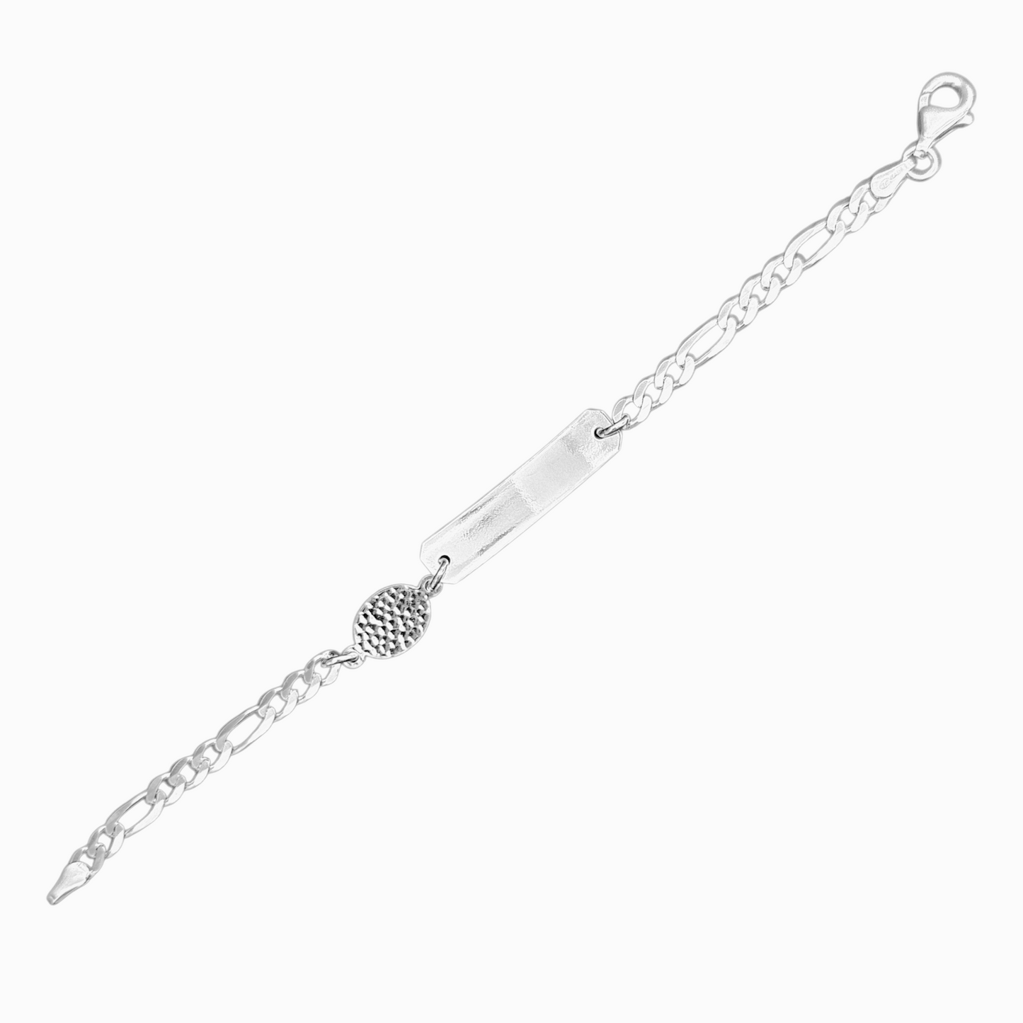 Kids ID Plate with Virgen Maria Silver Bracelet 6"L Silver 925, Figaro Unisex- Great for older Kids 6 to 10 years