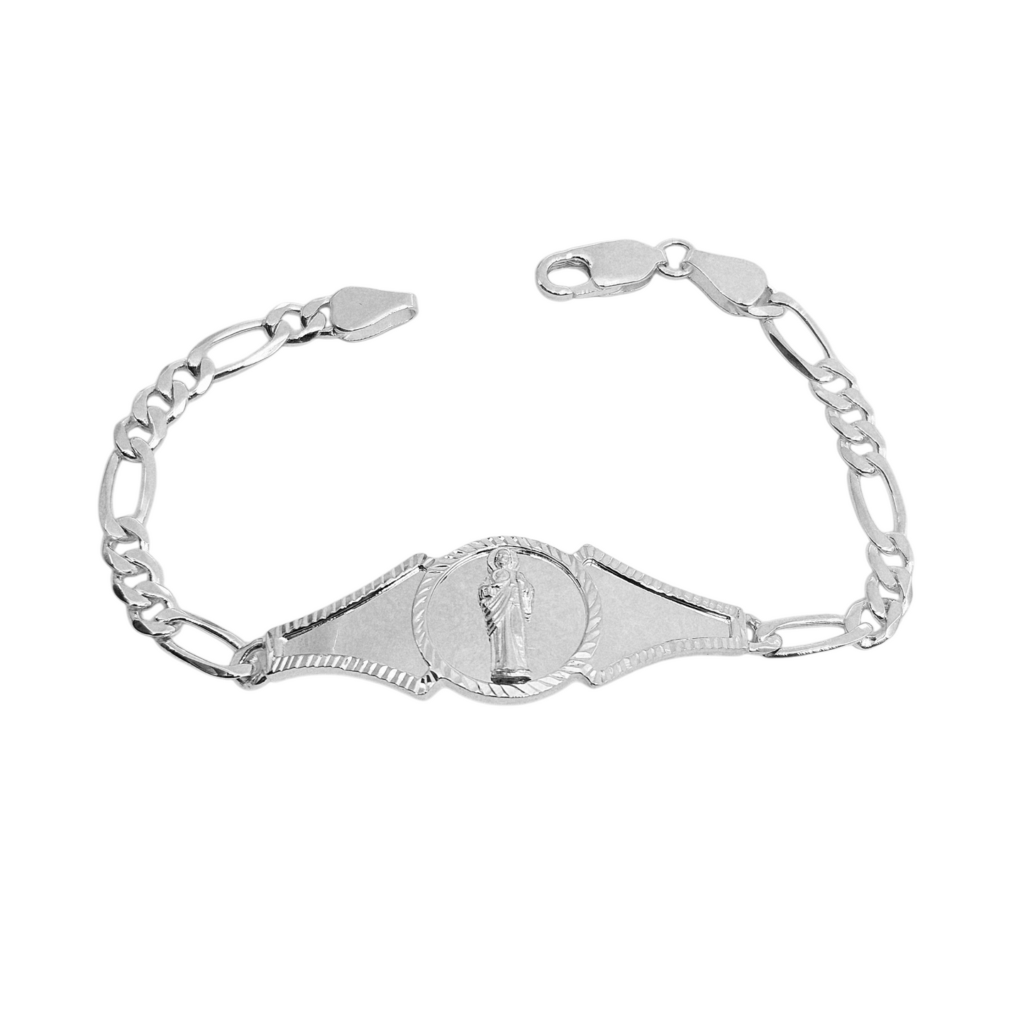 Saint Jude Silver 925 Bracelet 7"L for Women Figaro Chain Style Bracelet