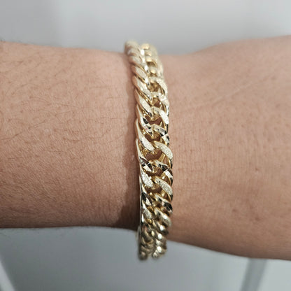 14K Gold Plated Bracelet Solid Fancy Design with Diamond Cut 8"L